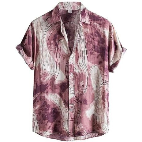 Om Sai Latest Creation Shirt For Men || Rayon Casual Shirt For Men || Turn-Down Collar Shirt For Boys || Splash Ink Printed Shirt For Men || Men Stylish Shirt Preppy Short Sleeve. (Large, Pink)