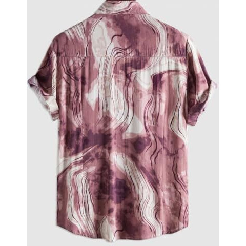 Om Sai Latest Creation Shirt For Men || Rayon Casual Shirt For Men || Turn-Down Collar Shirt For Boys || Splash Ink Printed Shirt For Men || Men Stylish Shirt Preppy Short Sleeve. (Large, Pink)