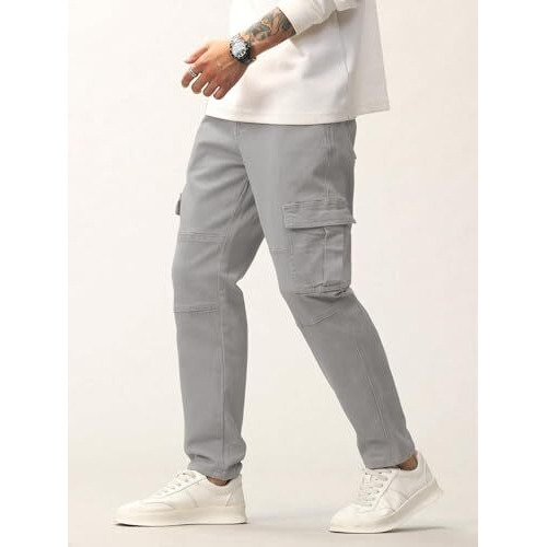 Glasgo Pure Cotton Men's Casual Cargo Pant || Tapered Fit-Mid Rise-Ankle Length-Multi-Pocket Pant Cargos For Men || Trousers For Men ||(Gc-1) Light Gray
