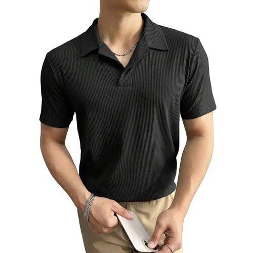 Jc Jump Cuts Men Solid Textured Plain Polo Neck Half Sleeve Black Cottonblend Slim Fit T-Shirt