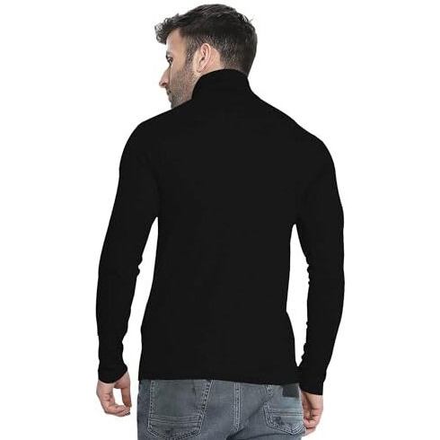 Jc Jump Cuts Men Solid Textured Plain Polo Neck Half Sleeve Black Cottonblend Slim Fit T-Shirt