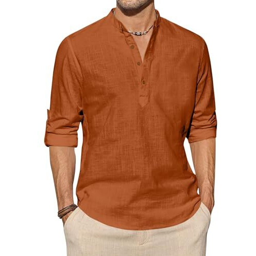 Fifth U Men's Kurta || Chinese Collar Long Sleeves || Straight Hip Length Kurtas || Short Kurta For Men || For Festival || Function || Occasion Wear Fancy Kurta For || Best Gifts For Mens Brown