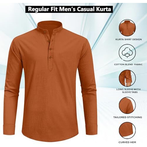 Fifth U Men's Kurta || Chinese Collar Long Sleeves || Straight Hip Length Kurtas || Short Kurta For Men || For Festival || Function || Occasion Wear Fancy Kurta For || Best Gifts For Mens Brown