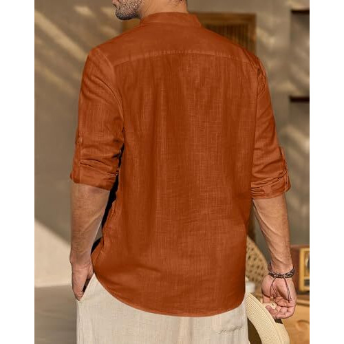 Fifth U Men's Kurta || Chinese Collar Long Sleeves || Straight Hip Length Kurtas || Short Kurta For Men || For Festival || Function || Occasion Wear Fancy Kurta For || Best Gifts For Mens Brown