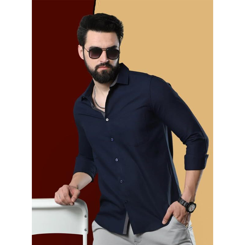 Pinkmint Combo Of Men Casual Cotton Blend Full Sleeves Formal Regular Slim Fit Plain Office Shirts