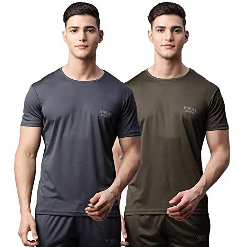 Mack Jonney Dryfit Solid Lycra Multicolor T-Shirt For Men (Pack Of 2)-Dryfit_T_Gry_Olv_02-Xl