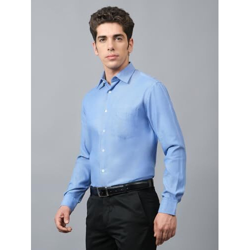 Cantabil Cotton Self Design Full Sleeve Spread Collar Regular Fit Formal Shirt For Men | Formal Shirt For Men | Formal Wear Shirts For Men (Msfu00012_Blue_42)