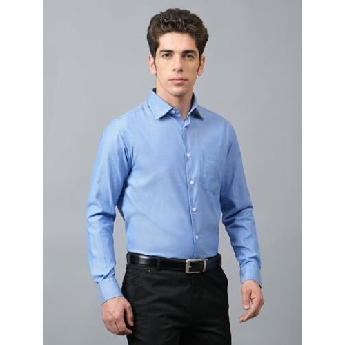 Cantabil Cotton Self Design Full Sleeve Spread Collar Regular Fit Formal Shirt For Men | Formal Shirt For Men | Formal Wear Shirts For Men (Msfu00012_Blue_42)