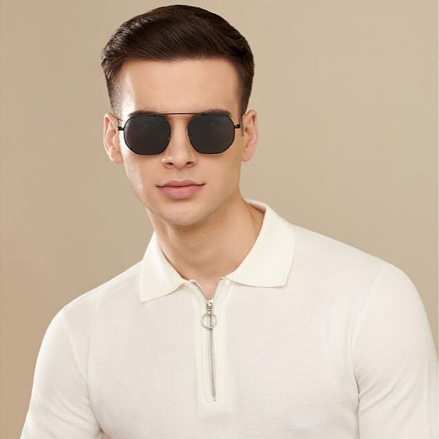 John Jacobs | Polarized & Uv Protection Sunglasses For Men & Women | Black Grey Full Rim Hexagonal Medium (Size-53) Jj S12470-C2