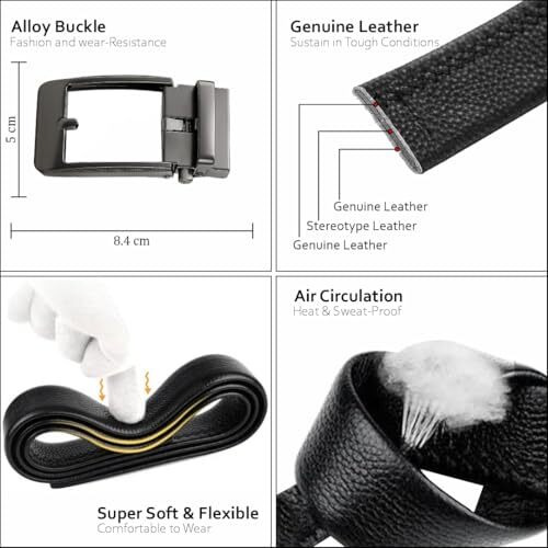Tushi Genuine Leather Belts For Men | Gents | Boys With Automatic Auto-Lock Buckle  Stylish, Durable, No-Hole Design, Fits Up To 46 Inches, Perfect For Formal & Casual Wear (Ts-120-Bk-Bk)