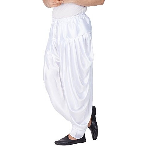 Vastramay Mens Cotton Blend White Dhoti - Comfort, Classic Design For Festivals & Ceremonies | Solid Cowl Pattern Patiala Dhoti Pant| Ethnic Indian Wear For Men_Vasmcdwh_44