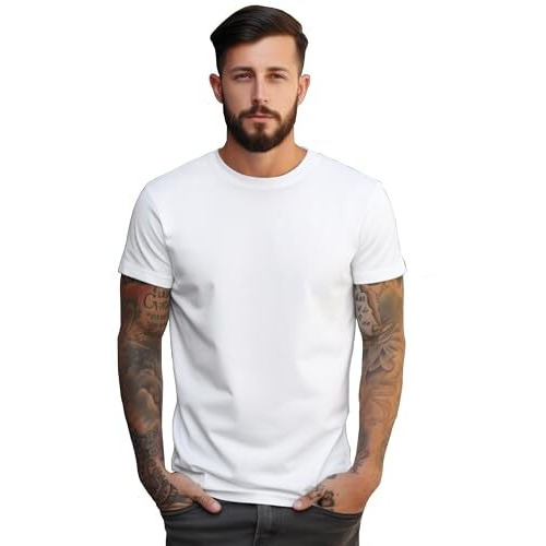 Peppyzone Men's Regular Fit Pure Cotton Solid T Shirt For Men (5Xl, White)
