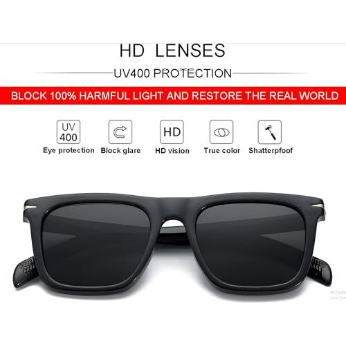 Roshfort Retro David Beckham Square Uv Protection Shade Sunglasses For Men & Women (Italic Black, D-3)