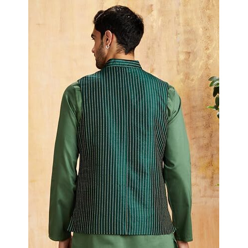 Amazon Brand - Symbol Men's Lightweight Nehru Jacket (Sy-A22-Mna-Jtk-06_Bottle Green_Xl)