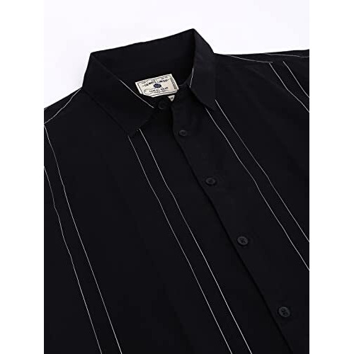 Dennis Lingo Men's Striped Black Slim Fit Cotton Casual Shirt With Spread Collar & Half Sleeves (Black) (Small) (C836_Black_S)