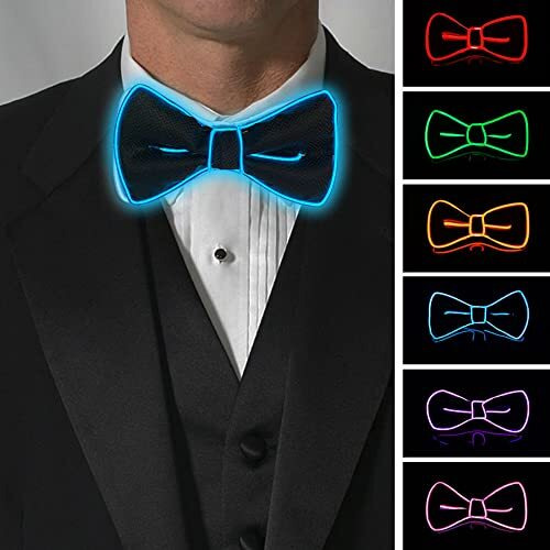 Augen Light Up Bow Tie For Men Neon Bowties Led Bowtie Wire Bowtie Glow In The Dark Led Bowtie For Kids Boys Men Rave Party Funny Costume Jacket Clothes Shirt Accessories (Blue2, Pack Of 1)