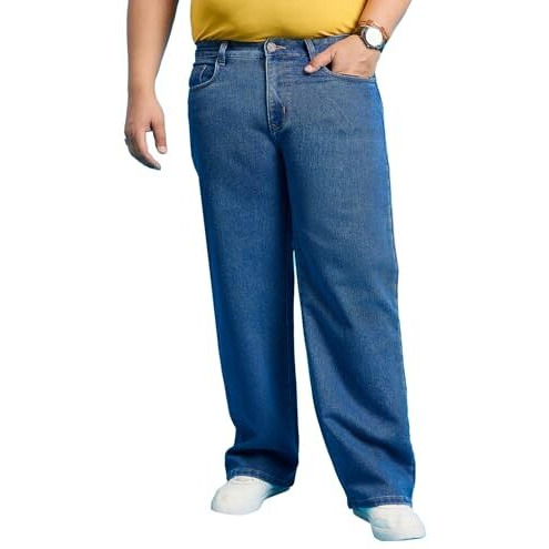Bigbanana Plus Size Men's Baggy Fit Solid Jeans (Scroll-Indigo,Blue,7Xl)