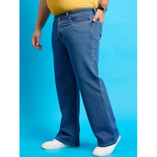 Bigbanana Plus Size Men's Baggy Fit Solid Jeans (Scroll-Indigo,Blue,7Xl)