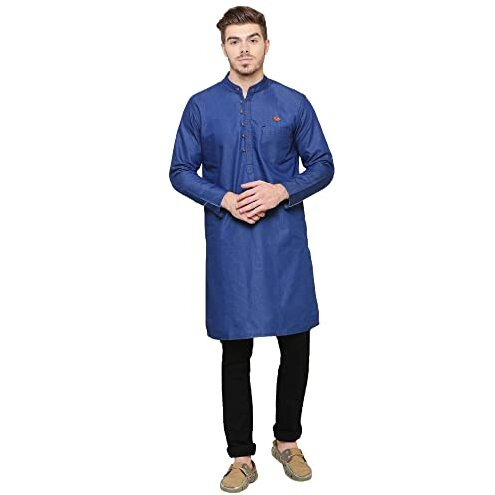 Kuons Avenue Men's True Blue Denim Long Kurta | Kurta Shirt For Men (Kaclfs1244Xl_True Blue_X-Large)