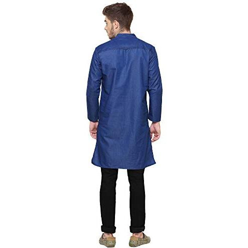 Kuons Avenue Men's True Blue Denim Long Kurta | Kurta Shirt For Men (Kaclfs1244Xl_True Blue_X-Large)