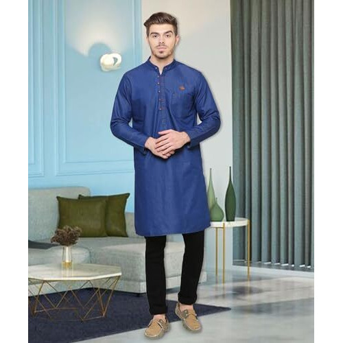 Kuons Avenue Men's True Blue Denim Long Kurta | Kurta Shirt For Men (Kaclfs1244Xl_True Blue_X-Large)