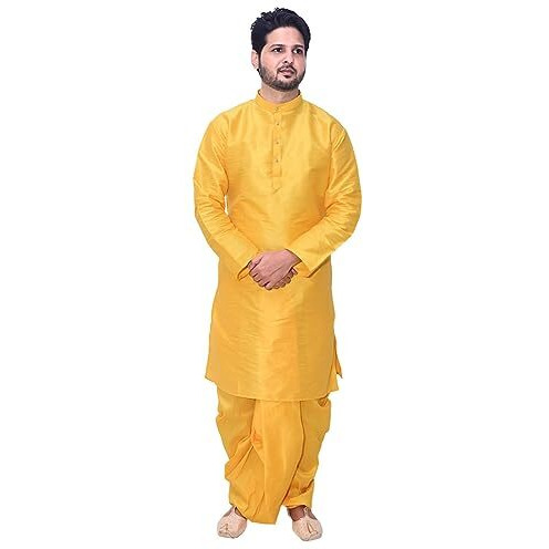 Om Shubh Mangalam Men's Silk Blend Yellow Dhoti Kurta Set