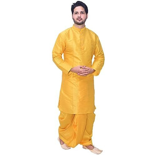 Om Shubh Mangalam Men's Silk Blend Yellow Dhoti Kurta Set