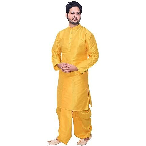 Om Shubh Mangalam Men's Silk Blend Yellow Dhoti Kurta Set