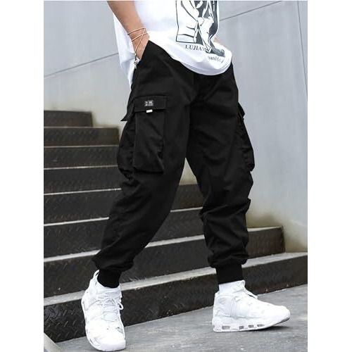 Jc Jump Cuts Mens Printed Black & White Cottonblend Cargo Pant, Large