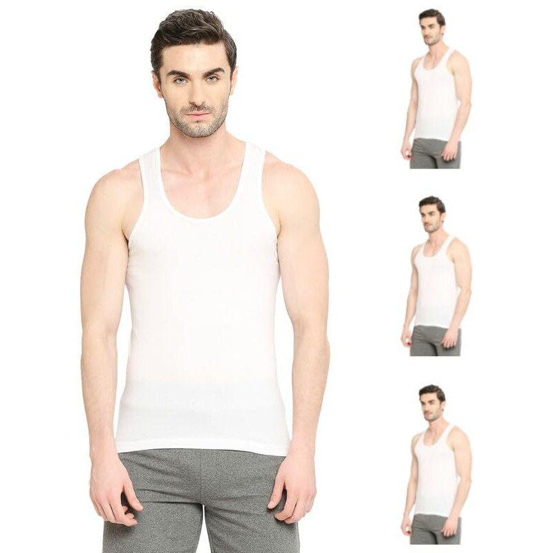Vip Men's Bonus Knitshrunk Round Neck Cotton Regular Fit Vest (Pack Of 4, 95Cm) White, Assorted, Xl