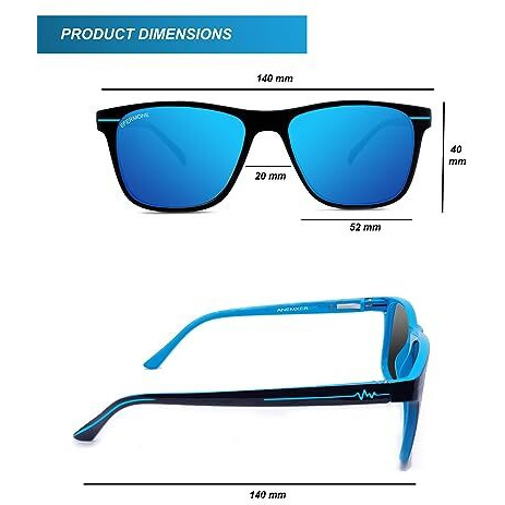 Anemxer Polarized Square Sunglasses For Men And Women Shatterproof Stylish Branded With 100% Uv Protection From Sunlight (2023) (Stunner Blue, Large)