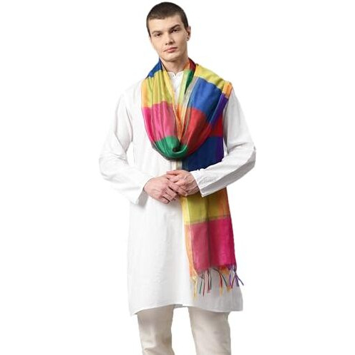 Weavers Villa Poly Silk Multicolored Ethnic Woven Dupatta For Men (2.20 Mtrs)