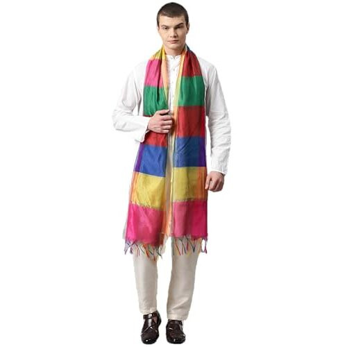 Weavers Villa Poly Silk Multicolored Ethnic Woven Dupatta For Men (2.20 Mtrs)