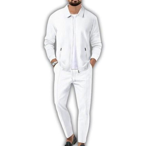 Miramichi Men's Waffle Tracksuit  Soft 2-Piece Full Zip Lounge Set, Long Sleeve Sportswear Suit, Workout Jogging Set, Gym Tracksuit For Men (In, Alpha, 2Xl, Standard, White)