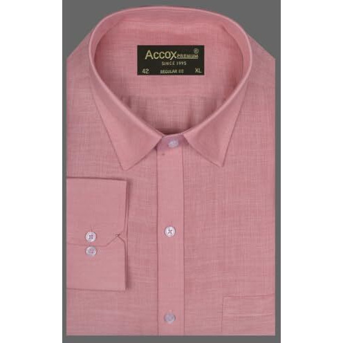 Accox Men's Breathable Cotton Linen Full Sleeves Regular Fit Plain Formal Shirt For Men (S_Gcr366_44) Dark Pink
