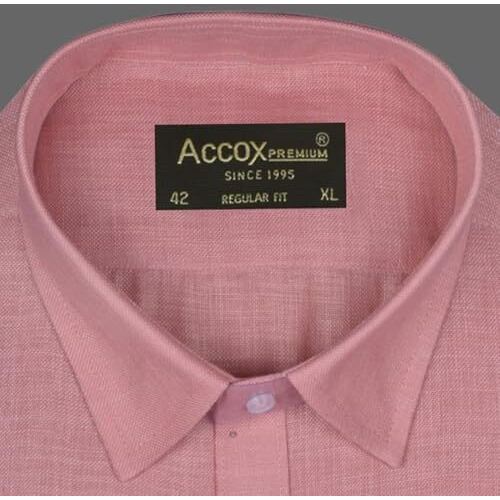 Accox Men's Breathable Cotton Linen Full Sleeves Regular Fit Plain Formal Shirt For Men (S_Gcr366_44) Dark Pink