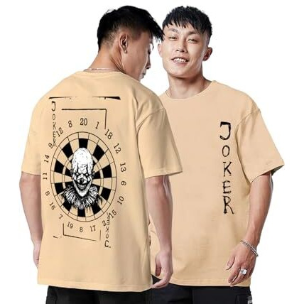 Veirdo Pure Cotton Oversized Baggy Fit Joker Graphic Printed Beige T-Shirt For Men/Boys (Os_V_Joker_Bg_Xl)