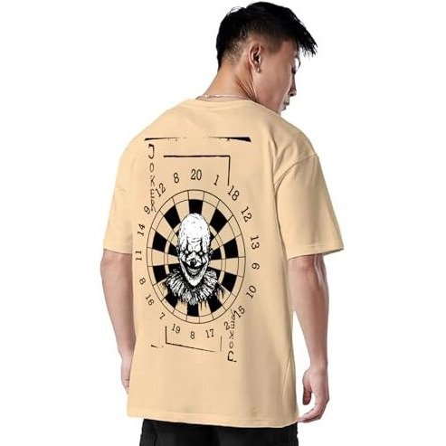 Veirdo Pure Cotton Oversized Baggy Fit Joker Graphic Printed Beige T-Shirt For Men/Boys (Os_V_Joker_Bg_Xl)