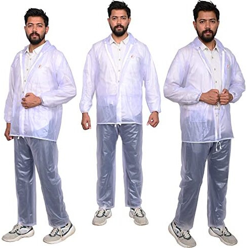 Allextreme Crystal Men Raincoat With Adjustable Hood Water Resistant Reusable Rainwear Drawstring Hem Set Of Top & Bottom With Carrying Pouch (Xxl)