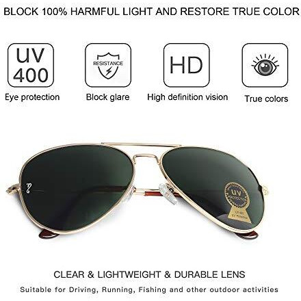 Campeon Unisex Uv Protected Aviator Rose Gold Frame Green Glass Sunglasses With Attractive Case- Pack Of 1 (Medium)