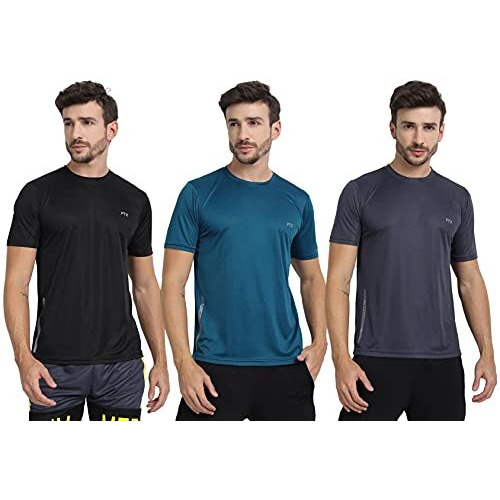Ftx Men's Dri-Fit Round Neck T-Shirt Combo - Pack Of 3 (Black, Airforce Blue, Steel Grey - 723_2-723_5-723_8)