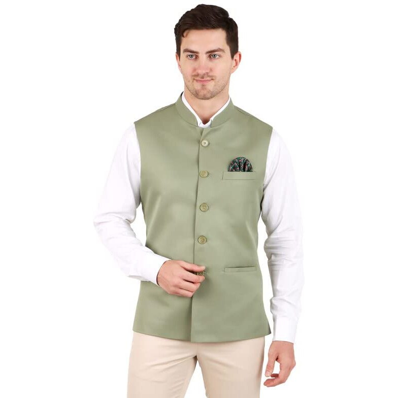 Gracyshade MenS Nehru/Modi Jacket (Waistcoat) Along-With Inner Pocket - Premium Cotton Fabric With Polyester Lining, Sleeveless Regular Fit For Festivals And Casuals - Dark Sea Green - 46