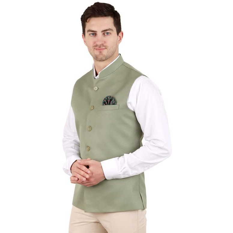 Gracyshade MenS Nehru/Modi Jacket (Waistcoat) Along-With Inner Pocket - Premium Cotton Fabric With Polyester Lining, Sleeveless Regular Fit For Festivals And Casuals - Dark Sea Green - 46