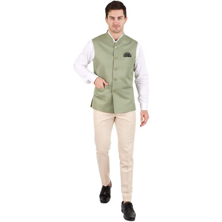 Gracyshade MenS Nehru/Modi Jacket (Waistcoat) Along-With Inner Pocket - Premium Cotton Fabric With Polyester Lining, Sleeveless Regular Fit For Festivals And Casuals - Dark Sea Green - 46