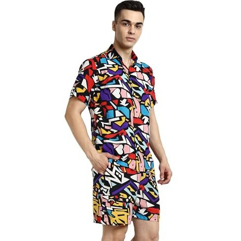 Dhruvi Trendz Mens Rayon Men Co-Ord Set Regular Fit Night Dress (Dt-Ms-6106&Sh199_Multi_Xs) Multicolour