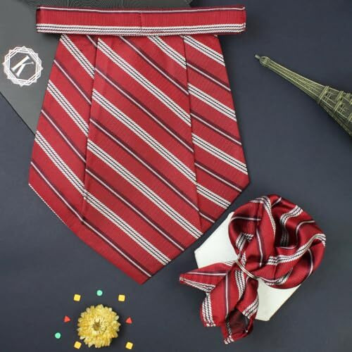 Kavove The Sharp Striped Red Cravat & Pocket Square Set