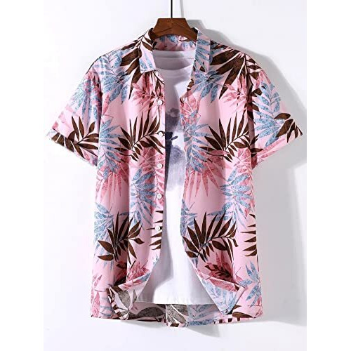Om Sai Latest Creation Men's Shirts || Rayon Tropical Printed Shirts For Men || Hawaii Collar Summer Shirt For Men || Perfect For Outing | Beach | Vacation | Date Shirt For Boys. (X-Large, Pink)