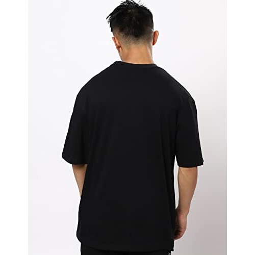Veirdo Pure Cotton Oversize Loose Fit Drop Shoulder Round Neck Half Sleeve Graphic Black Printed T-Shirt For Men (Os_100_Hnyveirdo_Bk)