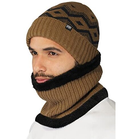 Isweven Winter Cap For Men & Women | Snow Proof Woolen Inside Fur Unisex Beanie Cap With Neck Warmer Scarf Set 2 Pieces | Knit Hat Thick Fleece Lined Winter Hat (Wc4131C, Brown, Free Size)