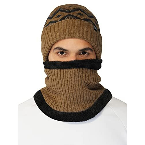 Isweven Winter Cap For Men & Women | Snow Proof Woolen Inside Fur Unisex Beanie Cap With Neck Warmer Scarf Set 2 Pieces | Knit Hat Thick Fleece Lined Winter Hat (Wc4131C, Brown, Free Size)
